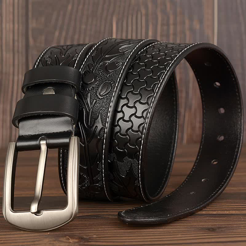 Ceinture en cuir à motif floral en relief pour homme