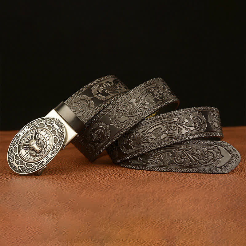 Ceinture en cuir à boucle classique pour homme avec tête de mouton