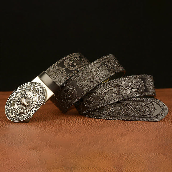 Ceinture en cuir à boucle classique pour homme avec tête de mouton