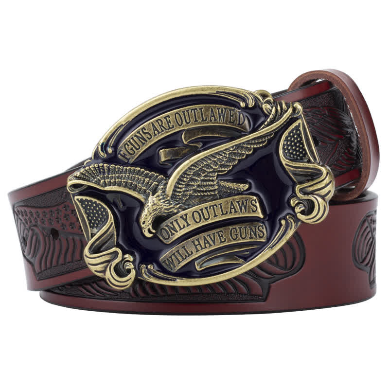 Ceinture en cuir pour homme avec drapeau américain Soaring Eagle