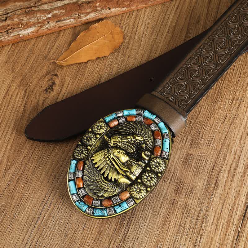 Ceinture en cuir turquoise style bohème indien pour homme