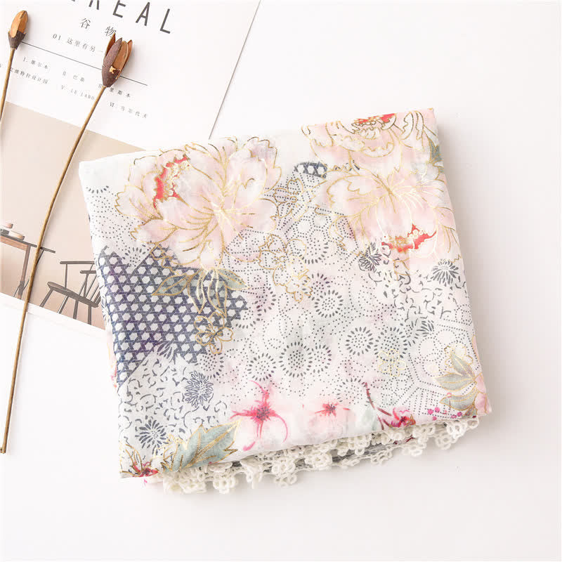 Écharpe en voile fin et dentelle florale pour femme