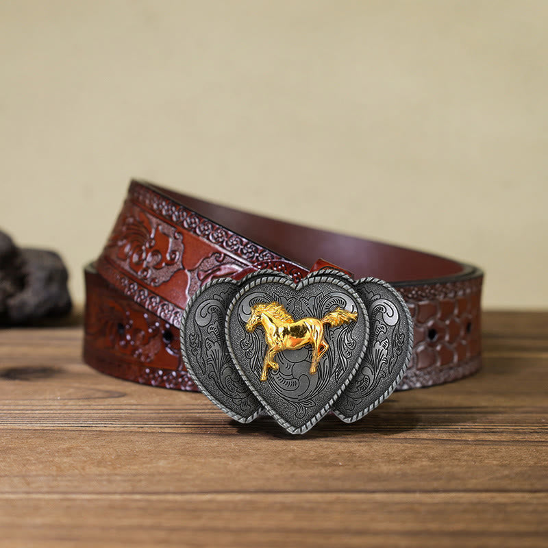 Ceinture en cuir à boucle triple en forme de cœur pour homme
