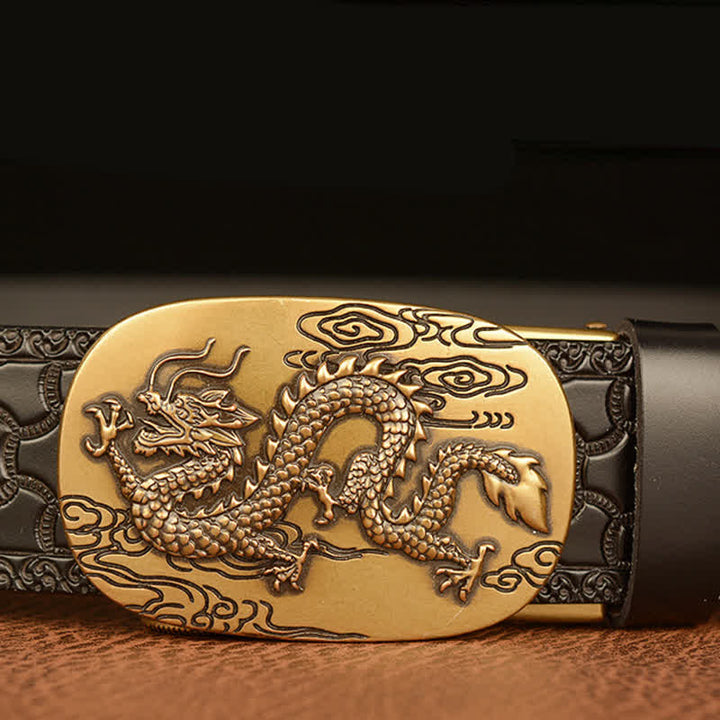 Ceinture en cuir pour homme avec dragon planant dans le ciel