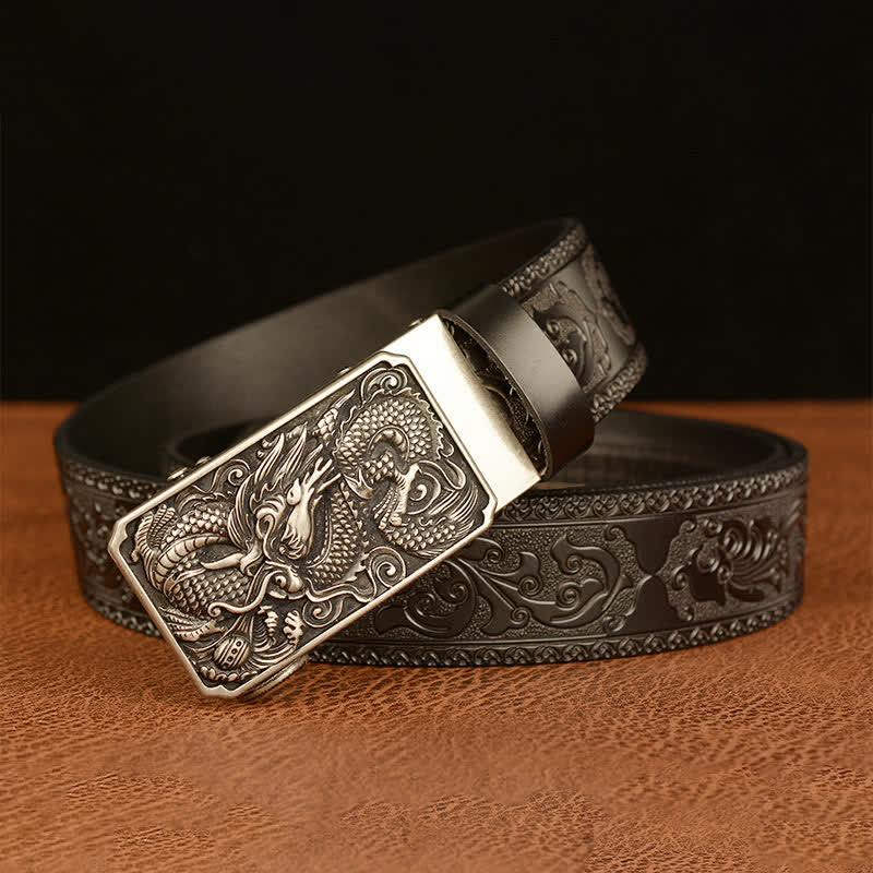 Ceinture en cuir à boucle carrée pour homme avec dragon