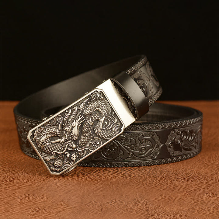 Ceinture en cuir à boucle carrée pour homme avec dragon
