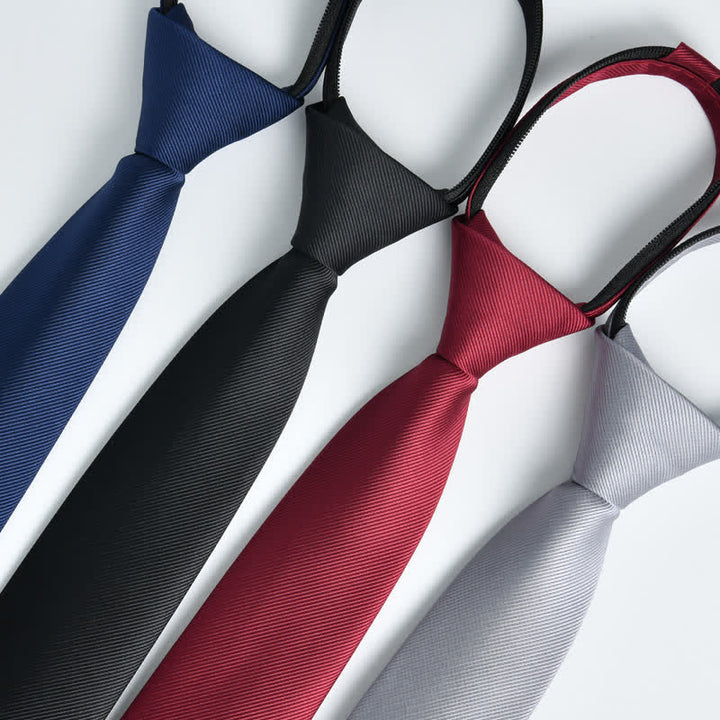 Cravate ajustable à fermeture éclair de couleur unie pour homme