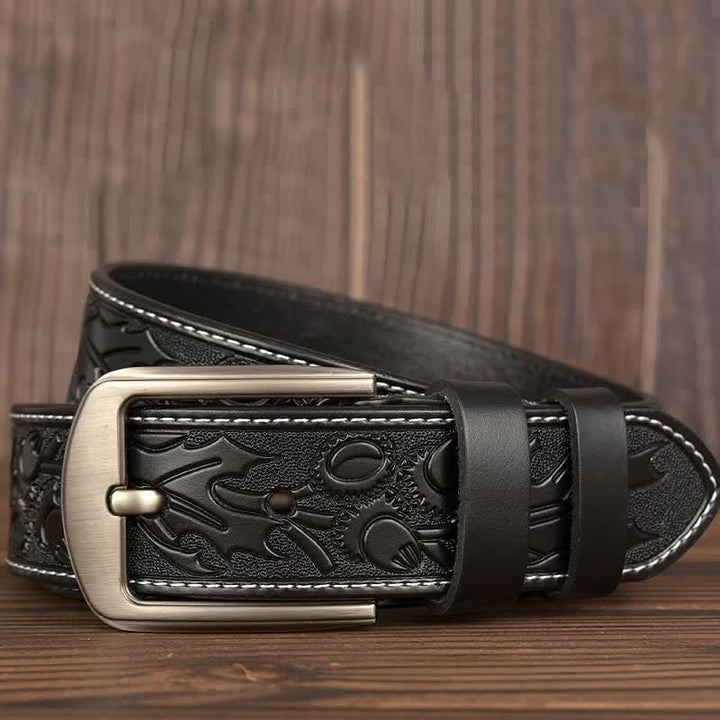 Ceinture en cuir à motif floral en relief pour homme
