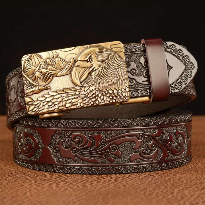 Ceinture en cuir pour homme avec motif d'aigle et paysage animalier