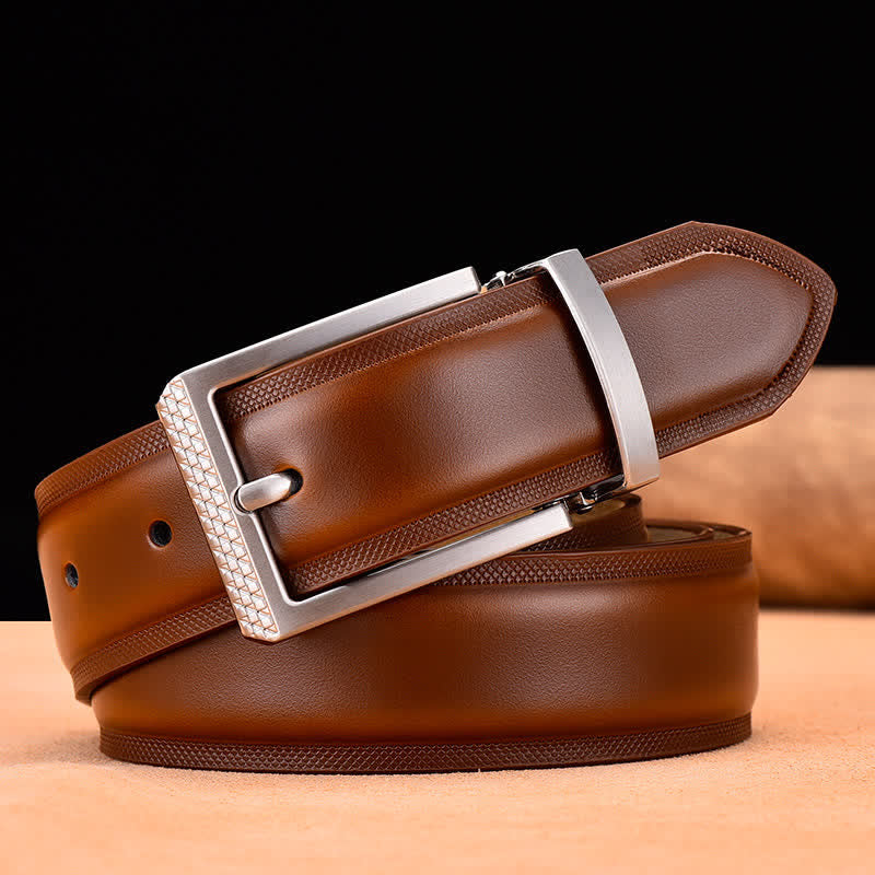 Ceinture en cuir noir et argent noble pour homme - Jaune Marron et Argent - 46 - image 0