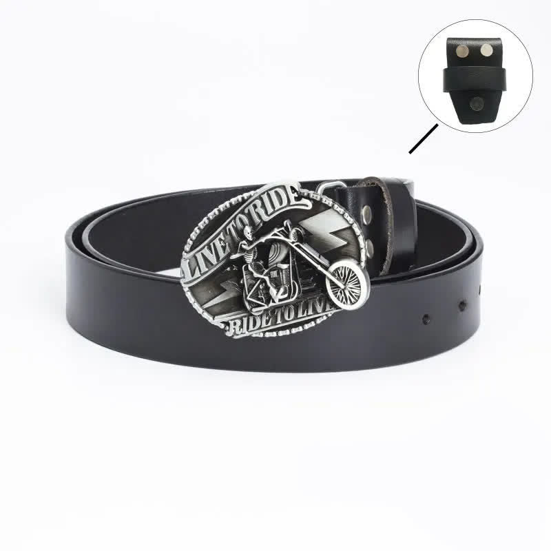 Ceinture en cuir pour homme avec tête de mort et squelette de motard