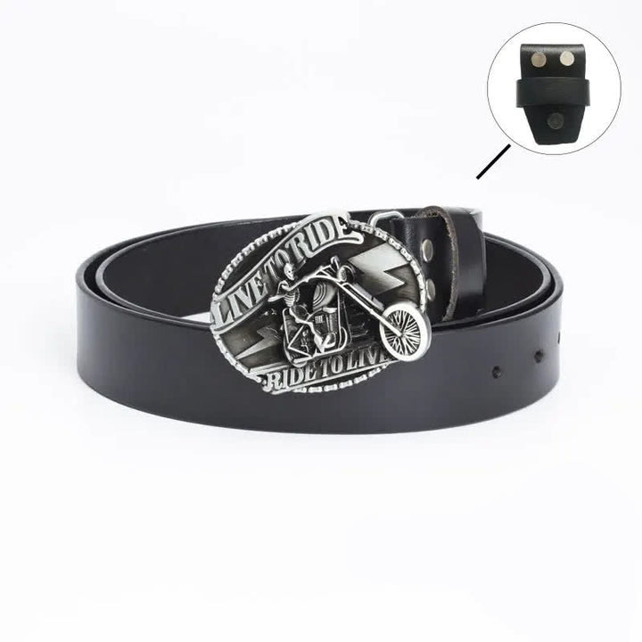 Ceinture en cuir pour homme avec tête de mort et squelette de motard