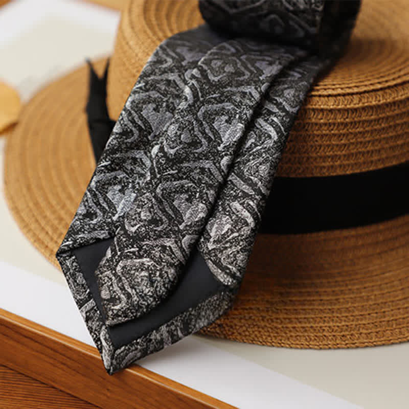 Cravate pour homme à motif géométrique mystérieux et exotique, nuance de gris 