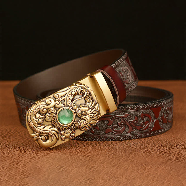 Ceinture en cuir pour homme avec pierre précieuse gravée en forme de dragon