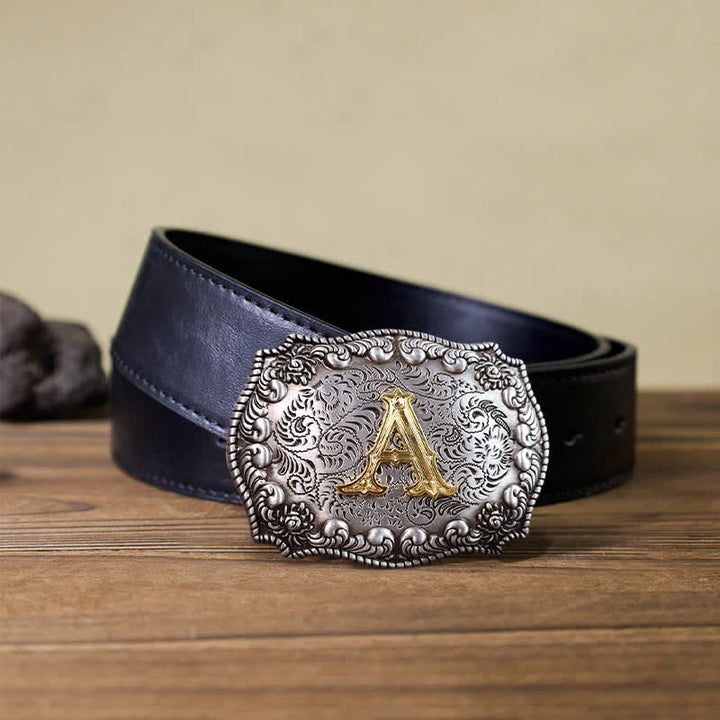 Ceinture en cuir à boucle initiale pour homme avec lettres de l'alphabet - A - Ceinture en PU noir (40) - image 3