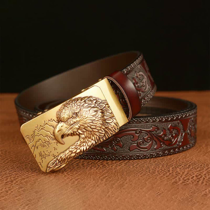 Ceinture en cuir sculptée à tête d'aigle pour homme