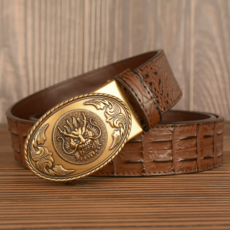 Ceinture en cuir à motif crocodile et tête de dragon pour homme