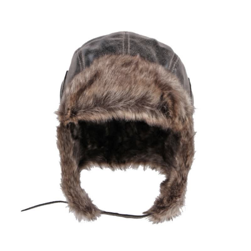 Chapeau de trappeur en similicuir doux et moelleux avec protection des oreilles