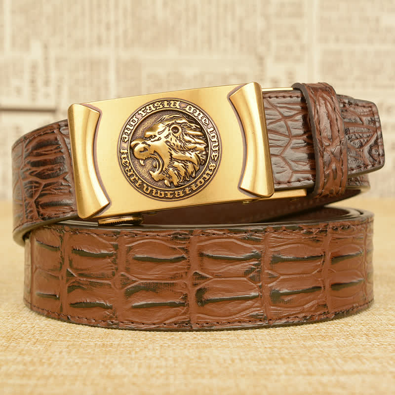 Ceinture en cuir à motif alligator tête de lion pour homme