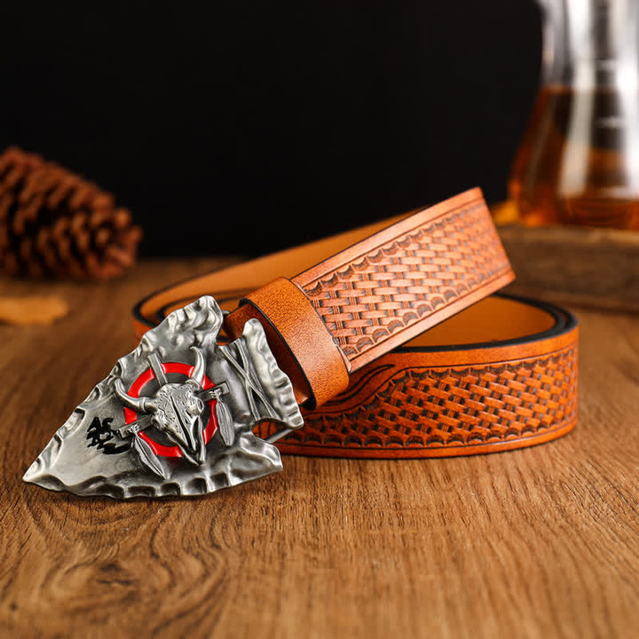 Ceinture en cuir de style ethnique à tête de taureau dominatrice pour homme