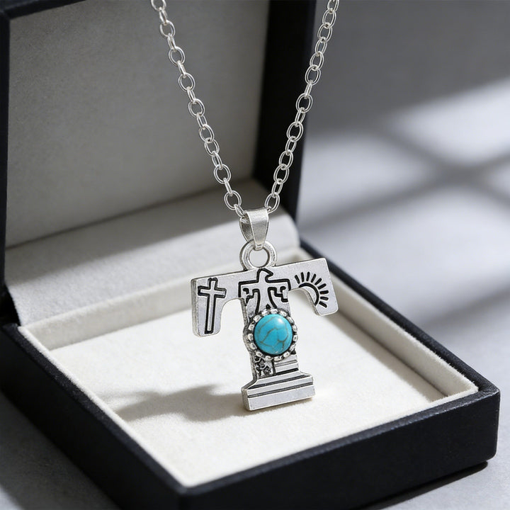 Collier vintage avec pendentif turquoise et initiale - T - image 29