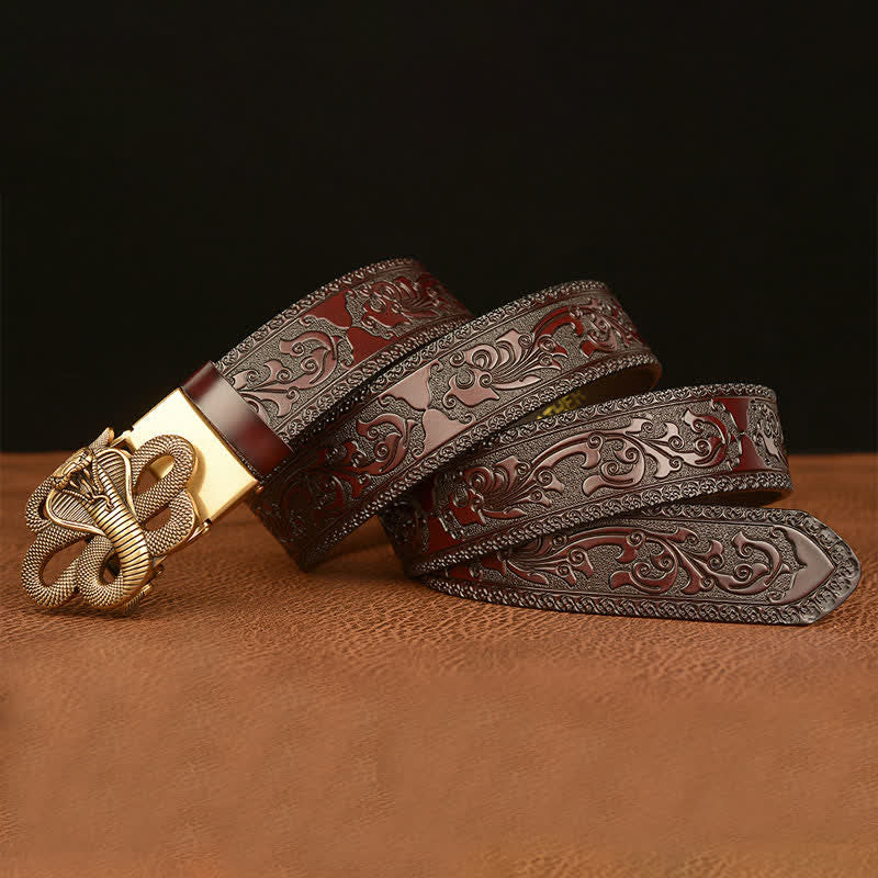 Ceinture en cuir pour homme avec boucle en forme de médaillon serpent