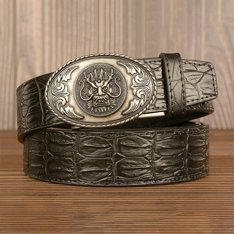 Ceinture en cuir à motif crocodile et tête de dragon pour homme