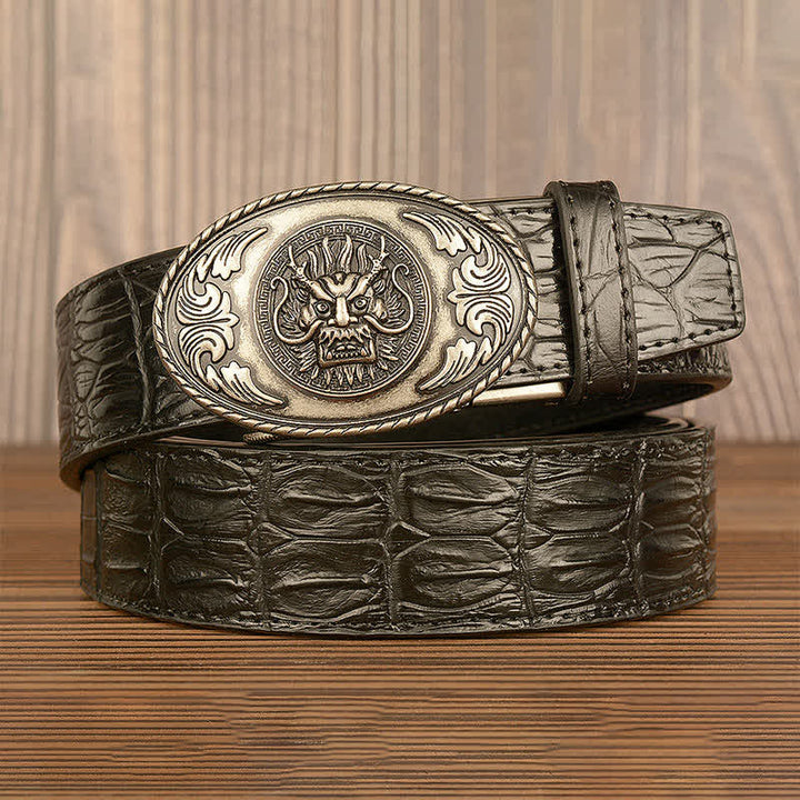 Ceinture en cuir à motif crocodile et tête de dragon pour homme
