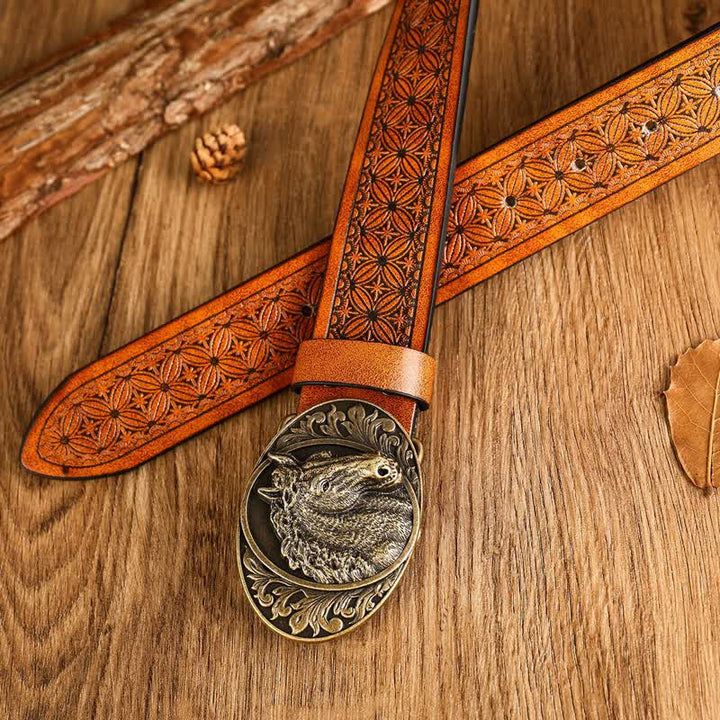 Ceinture en cuir à imprimé floral gravé pour homme