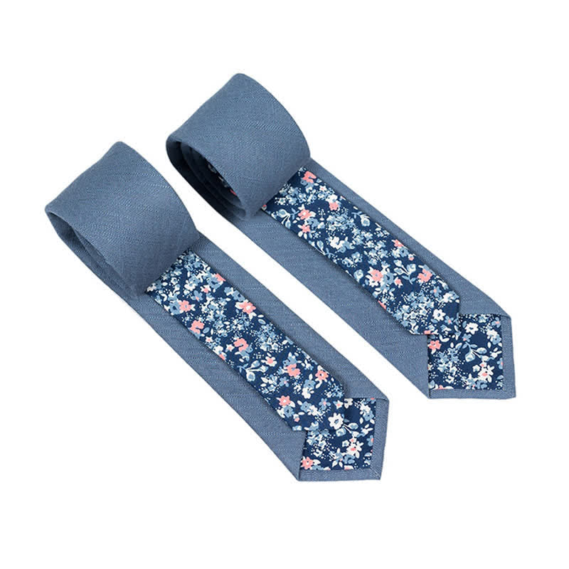 Cravate patchwork florale à carreaux pour homme - Bleu acier - image 24