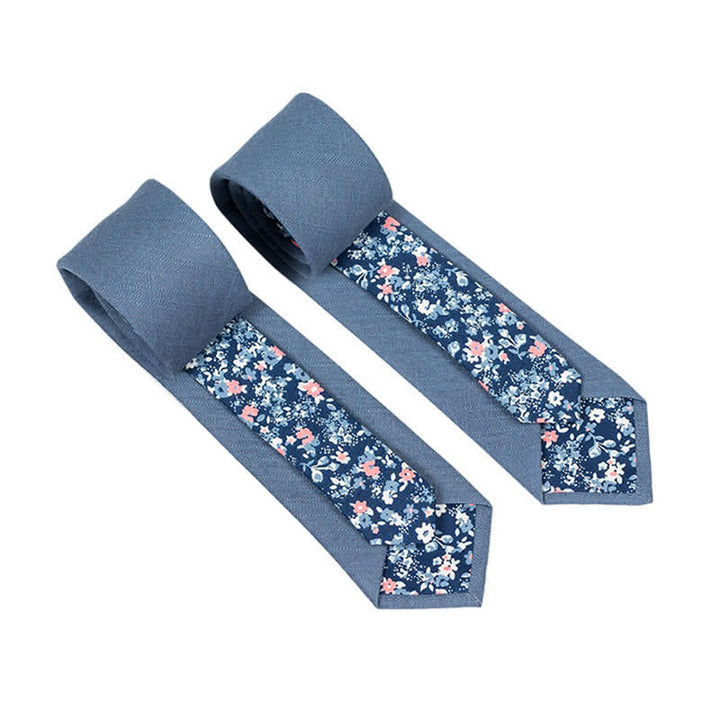 Cravate patchwork florale à carreaux pour homme - Bleu acier - image 24