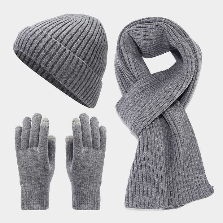 Ensemble de 3 pièces unisexe classique polyvalent avec bonnet, écharpe et gants