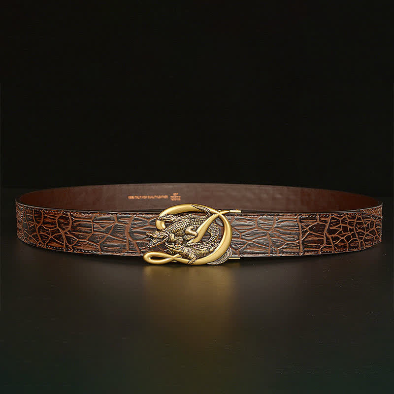 Ceinture en cuir à motif alligator avec boucle en crocodile pour homme