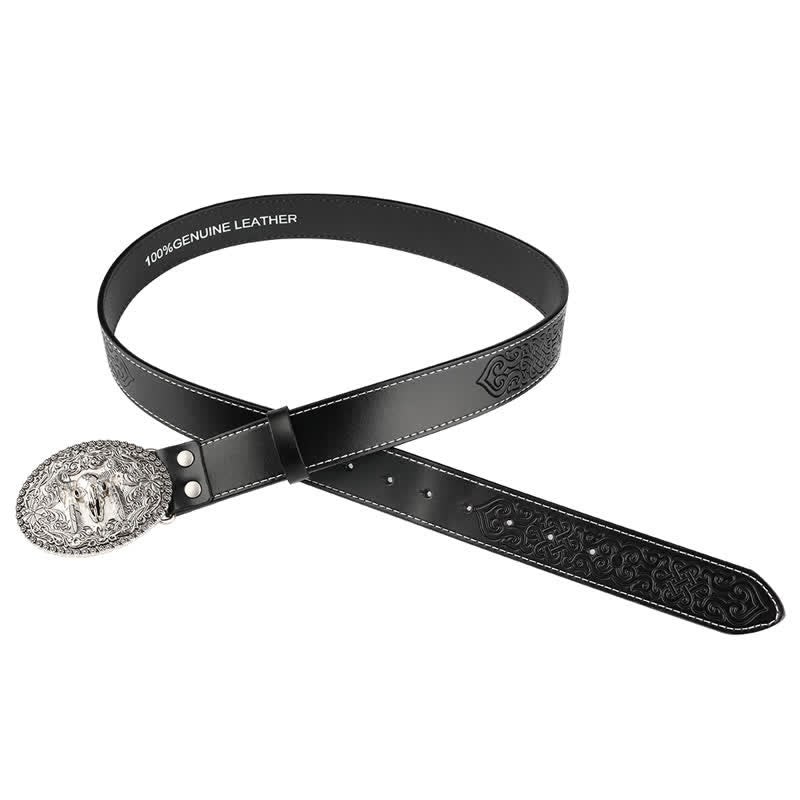 Ceinture en cuir pour homme avec plumes gravées et motif taureau