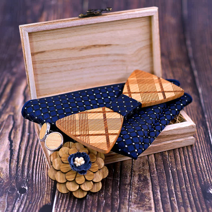 Lot de 4 nœuds papillon en bois sculpté pour homme