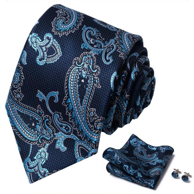 Ensemble de 3 cravates pour homme à motif cachemire bleu
