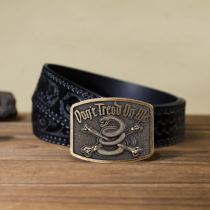 Ceinture en cuir à boucle pour homme, motif tête de mort et serpent à sonnette