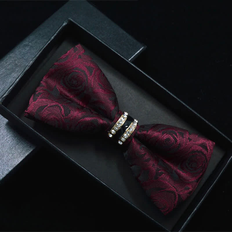 Nœud papillon à rayures et strass pour homme, motif cachemire et fleurs