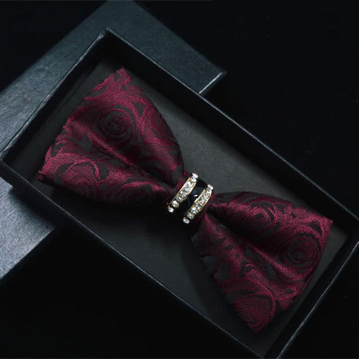 Nœud papillon à rayures et strass pour homme, motif cachemire et fleurs