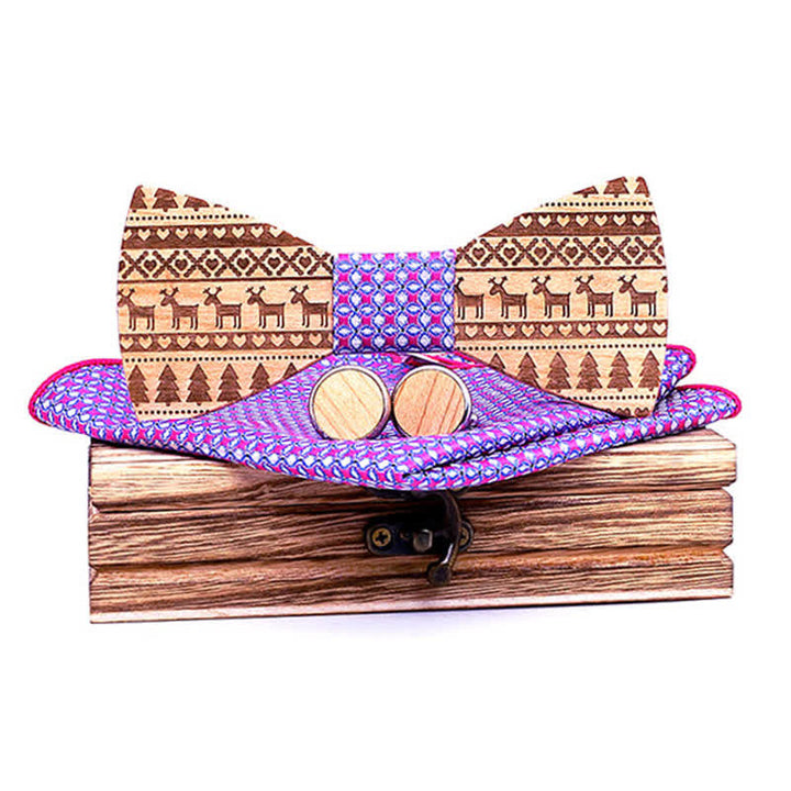 Lot de 3 nœuds papillon en bois à motif de Noël pour homme