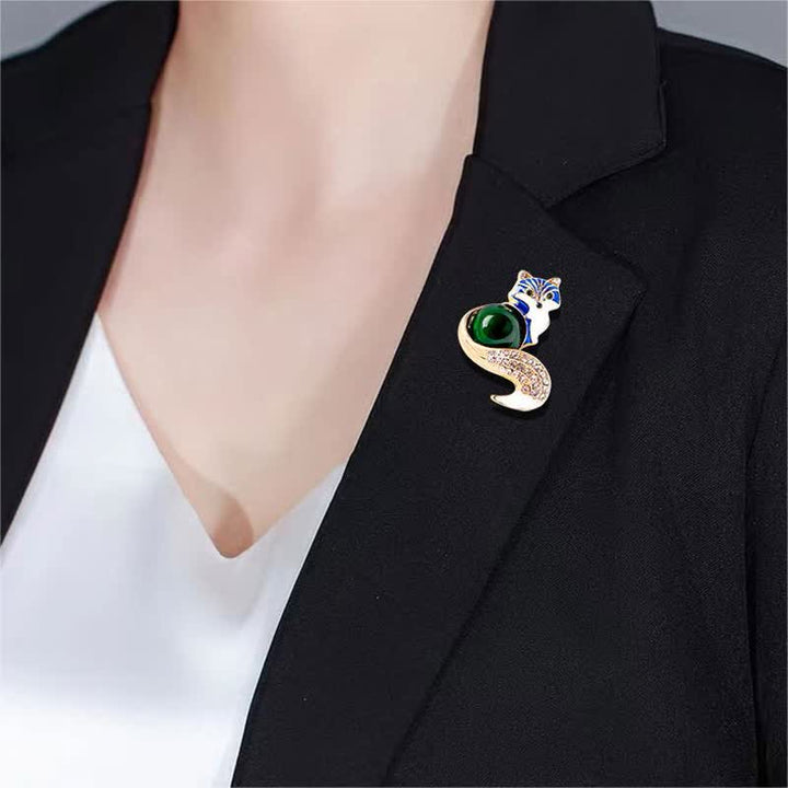 Broche renard en émail pour femme