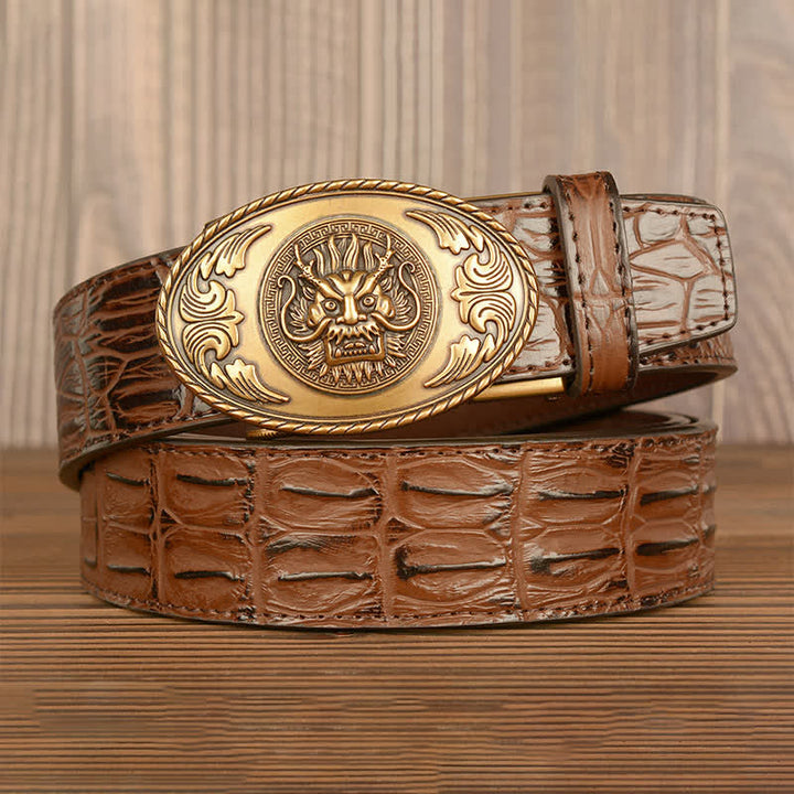 Ceinture en cuir à motif crocodile et tête de dragon pour homme
