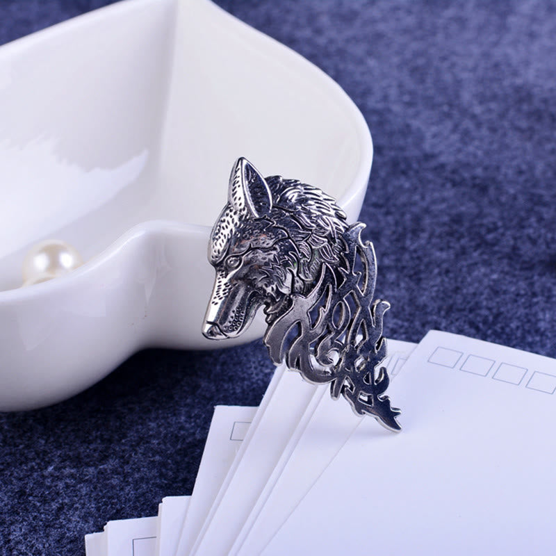 Broche glamour en forme de tête de loup creuse pour homme