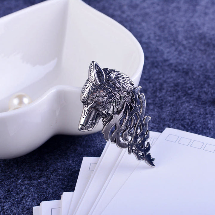 Broche glamour en forme de tête de loup creuse pour homme