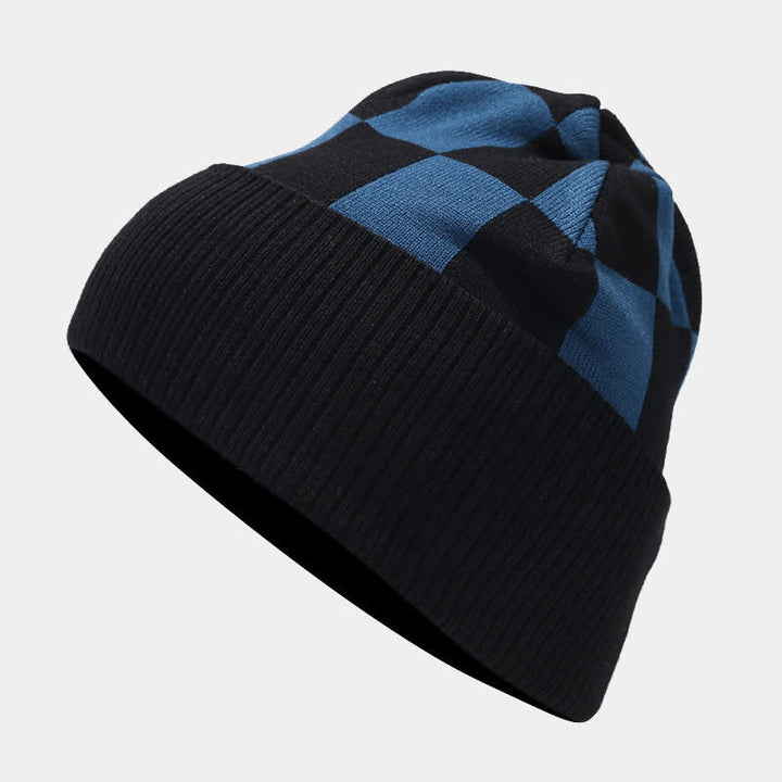 Ensemble de 3 pièces unisexe à carreaux en damier avec bonnet, écharpe et gants