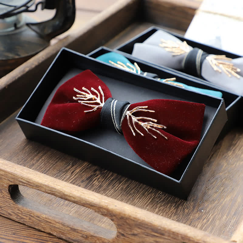 Nœud papillon en velours doré aristocratique pour homme