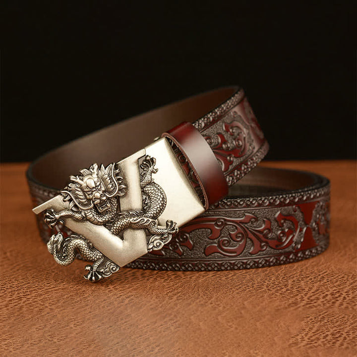 Ceinture en cuir avec motif dragon en relief et lettre V pour homme