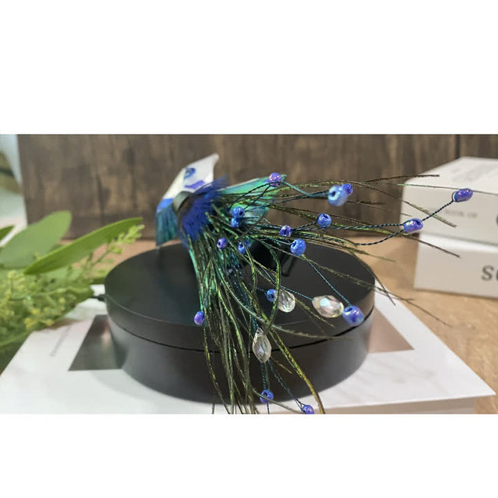 Nœud papillon en plumes et perles de paon bleu