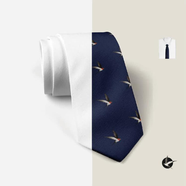 Cravate tissée brodée bleu marine pour homme avec motif hirondelle