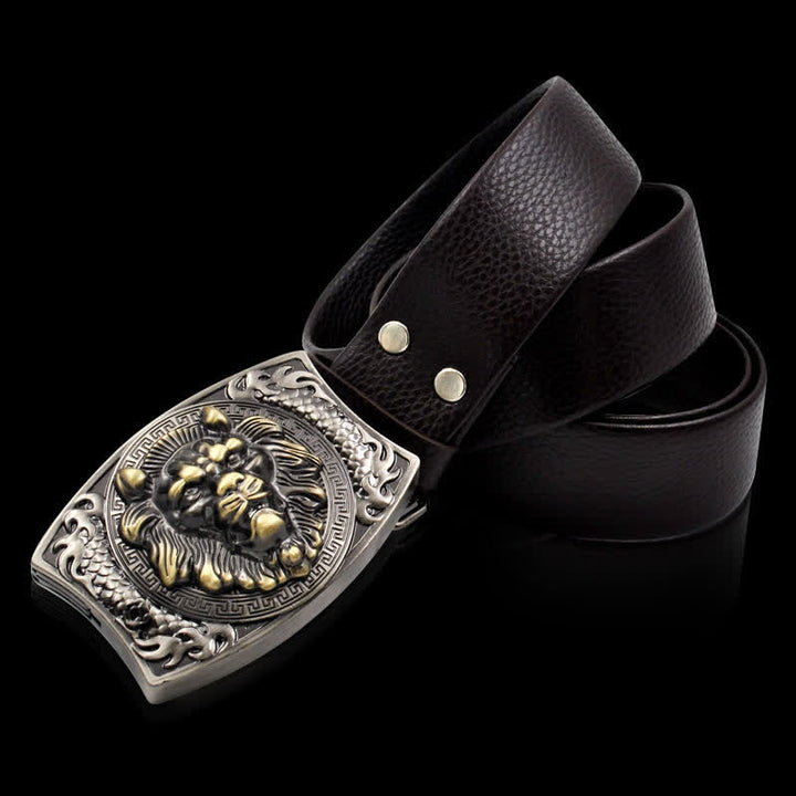 Ceinture en cuir pour homme avec insigne de lion et couteau pliant